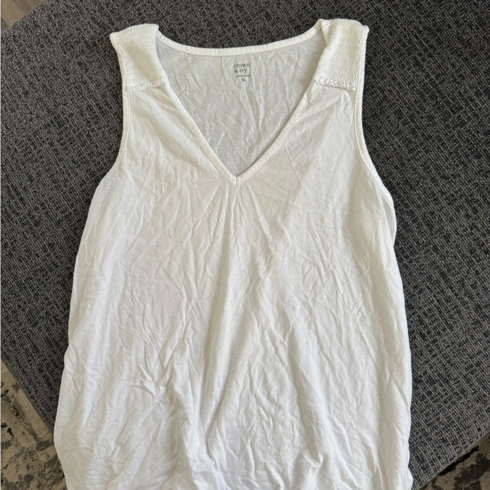 Crown & Ivy White V-Neck Tank Top